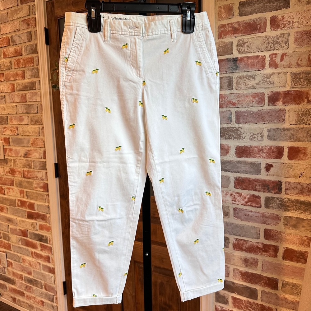 Talbots Girlfriend Chino Women White Lemon Embroidered Pants Cottagecore 4P